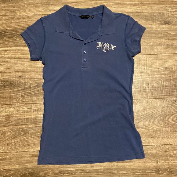 Vintage Fox Racing Short Sleeve Polo in Blue with Silver Graphics Size Medium - Picture 1 of 12